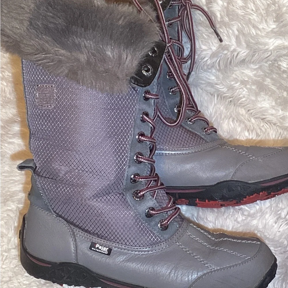 Pajar Genevieve Gray Women's Lace-Up faux fur boots size 8.5